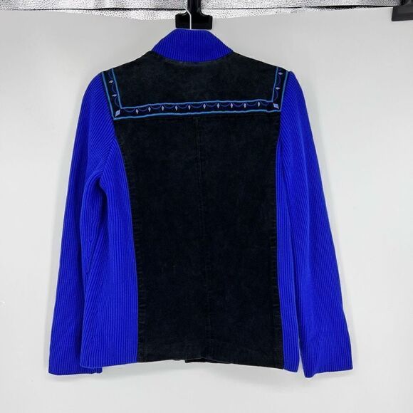 Bob Mackie Womens XS Leather Art Artsy Zip Sweater Jacket Embroidered Boho - Picture 2 of 11